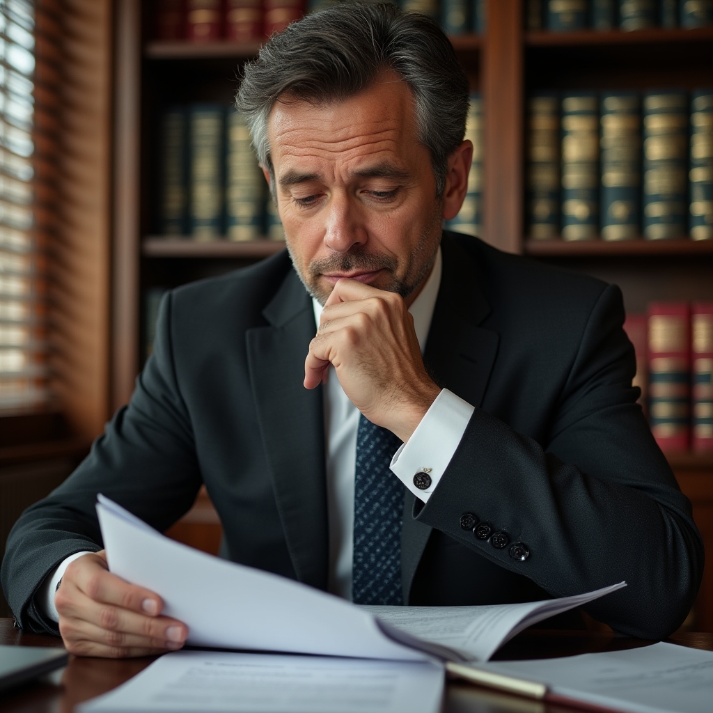 Юрист работает с документами по делу о финансовом мошенничестве